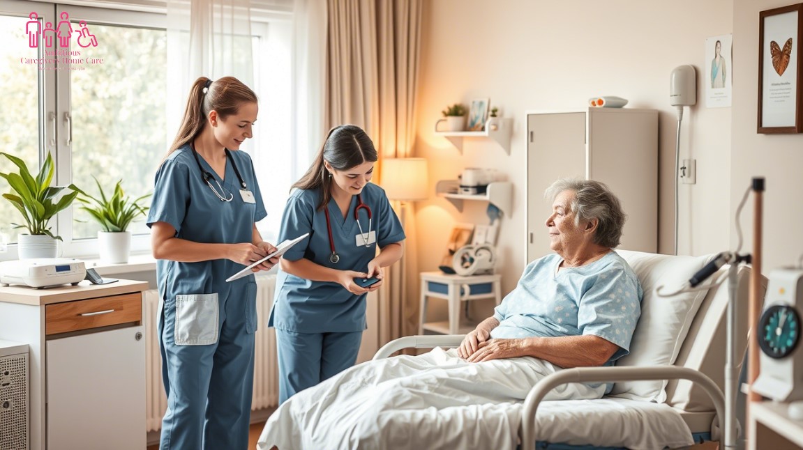 A Henry Ford Home Health Care nurse assists an elderly patient with physical therapy exercises in the comfort of their living room.