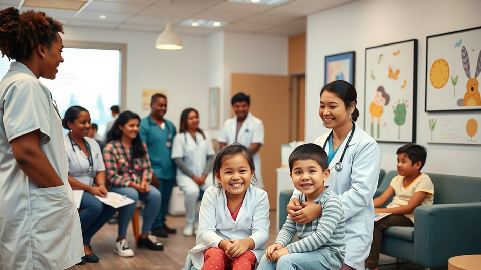 A smiling caregiver gently assists a young child at Baldwin Family Health Care, showcasing warm, personalized in-home support.