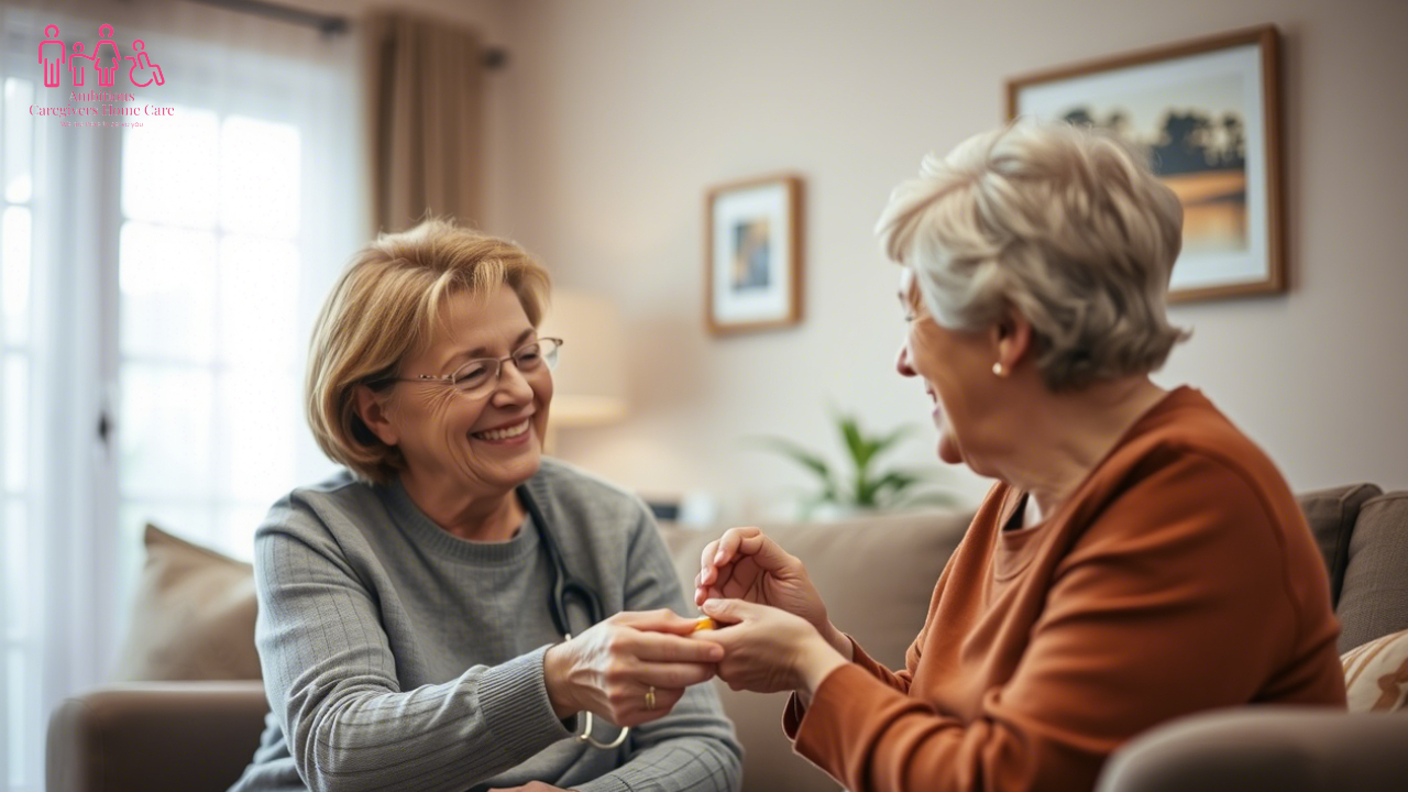 A caregiver assists a senior with daily activities in a cozy Rockdale home, representing compassionate home health care services in Rockdale.
